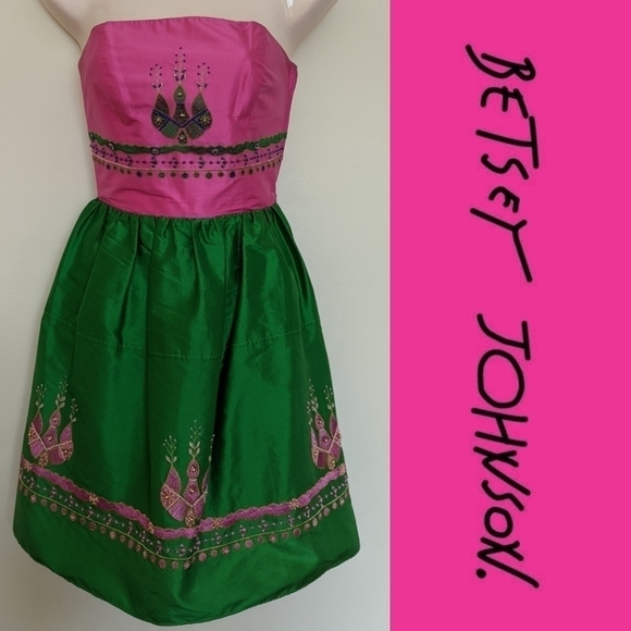 Betsey Johnson Dresses & Skirts - BETSEY JOHNSON Indian embroidered silk mini dress strapless 2 xs small